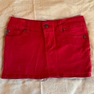 Red jean mini skirt